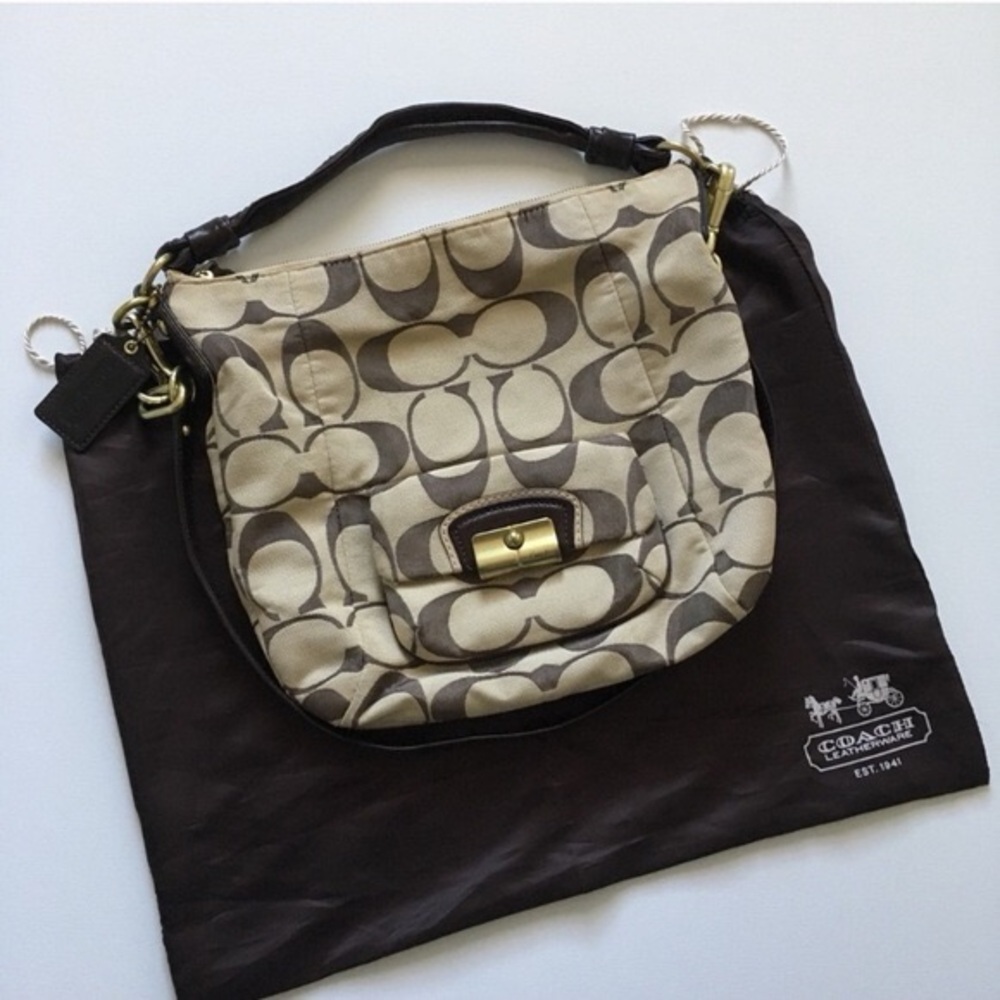 Vintage Coach Brown Monogram Crossbody Messenger Hobo Bag Kristin - NWT